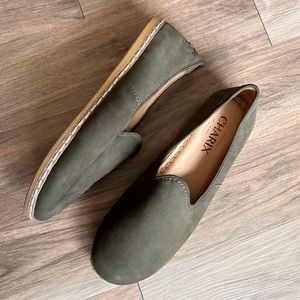 Charix Istanbul Artisan Turkish Slippers Leather Suede Flats Olive Green Size 37